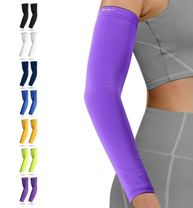 HiRui Arm Compression Sleeves for Men Women Youth Kids, UV Protection 20-30mmHG Support, Great for Running Cycling Basketball Golf Tattoo Cover, Breathable Moisture-Wicking (Purple, Small) - Image 1