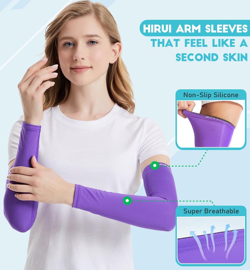 HiRui Arm Compression Sleeves for Men Women Youth Kids, UV Protection 20-30mmHG Support, Great for Running Cycling Basketball Golf Tattoo Cover, Breathable Moisture-Wicking (Purple, Small) - Image 2