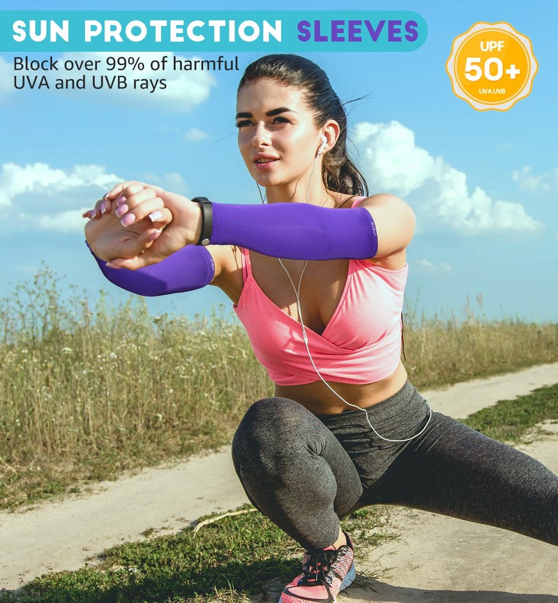 HiRui Arm Compression Sleeves for Men Women Youth Kids, UV Protection 20-30mmHG Support, Great for Running Cycling Basketball Golf Tattoo Cover, Breathable Moisture-Wicking (Purple, Small) - Image 4