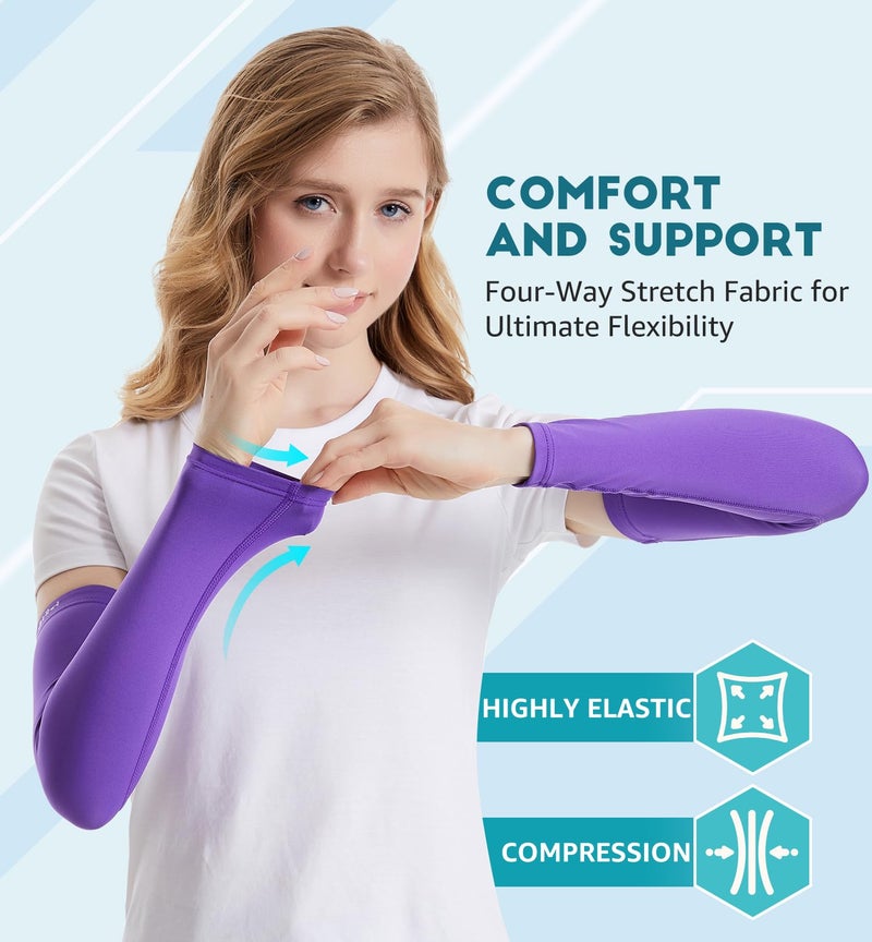 HiRui Arm Compression Sleeves for Men Women Youth Kids, UV Protection 20-30mmHG Support, Great for Running Cycling Basketball Golf Tattoo Cover, Breathable Moisture-Wicking (Purple, Small) - Image 3