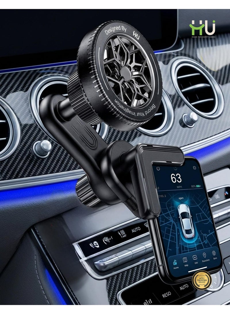 H U Magnetic Car Phone Holder for Central Control Screen with 20 N42 Magnets, 360° Rotation, and Adjustable Clip - Image 1