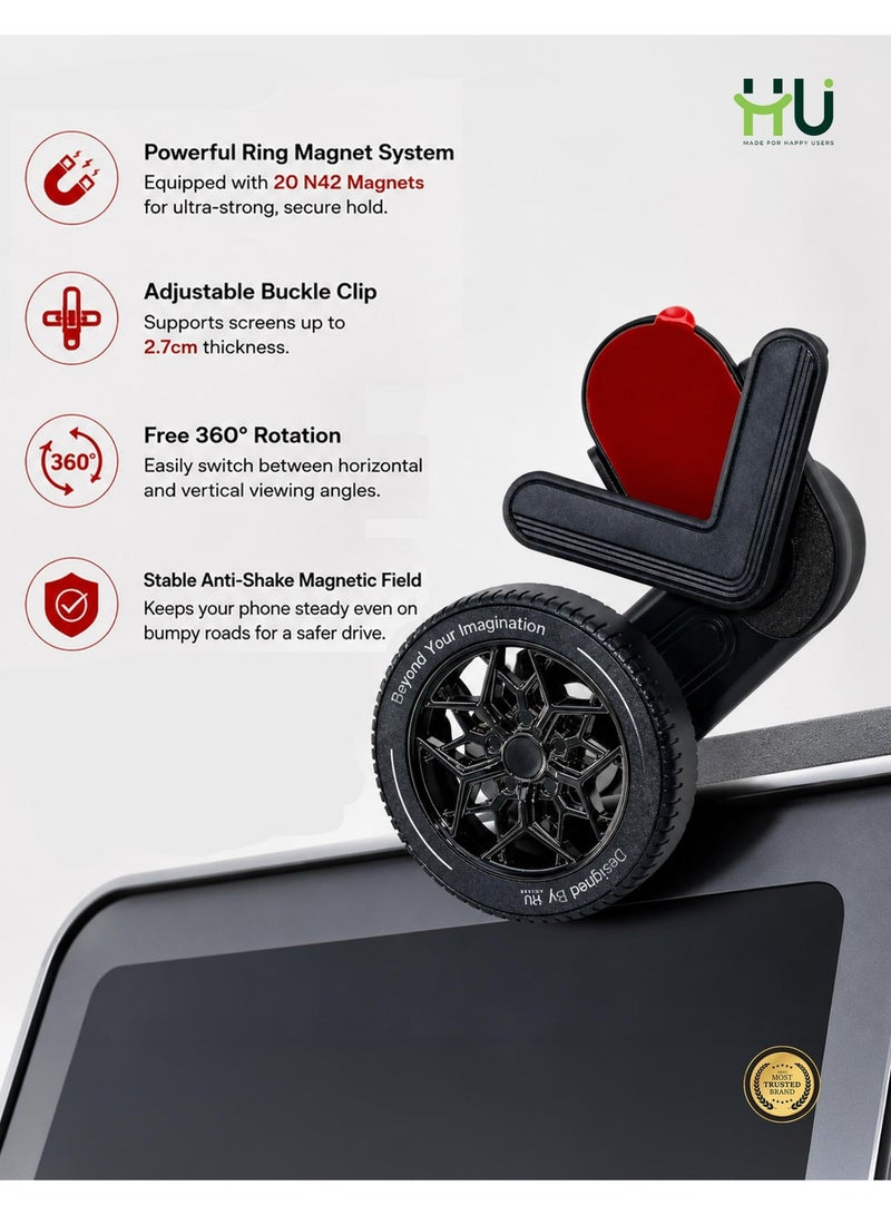 H U Magnetic Car Phone Holder for Central Control Screen with 20 N42 Magnets, 360° Rotation, and Adjustable Clip - Image 4