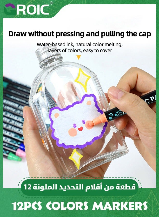 GROIC أقلام طلاء أكريليك، أقلام طلاء أكريليك ذات طرف مزدوج مع طرف فرشاة وأقلام طلاء ذات أطراف دقيقة للخشب والقماش - Image 5