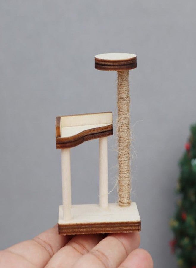 Vaguelly 2pcs Miniature Cat Trees Model for Doll House Furniture Wooden Accessories Scale Decor Unfinished Design Realistic Pet Room Layout - Image 3