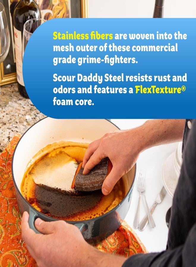 Scrub Daddy وسادات فرك دادي الكبيرة من الفولاذ المقاوم للصدأ - إسفنجة فرك دادي الفولاذية XL - وسادات فرك متينة ومقاومة للتمزق - إسفنجات مطبخ بالجملة ومستلزمات تنظيف تجارية (18 قطعة) - Image 3