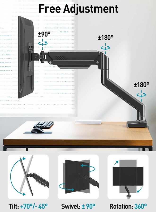 MOUNT PRO Single Monitor Arm Desk Mount Fits 13 to 32 inch Computer Monitor, Holds 4.4 to 19.8lbs VESA Monitor Mount, Adjustable Monitor Stand with Clamp/Grommet Mounting Base, 75/100mm Bracket Mount, Freelift - Image 3