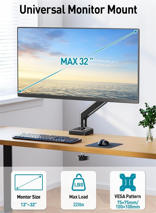 MOUNT PRO Single Monitor Arm Desk Mount Fits 13 to 32 inch Computer Monitor, Holds 4.4 to 19.8lbs VESA Monitor Mount, Adjustable Monitor Stand with Clamp/Grommet Mounting Base, 75/100mm Bracket Mount, Freelift - Image 2