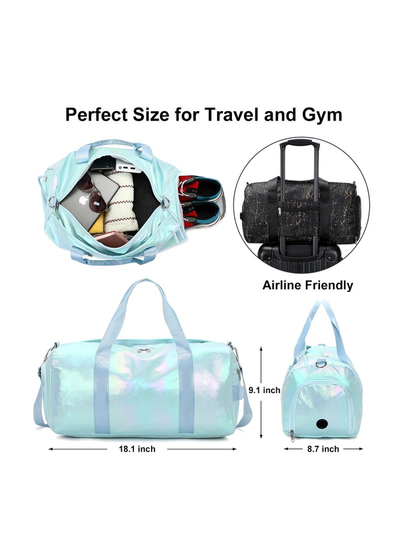 Excefore Gym Bag for Women Sports Travel, Duffle Bag with Wet Pocket Weekender, Overnight Bag with Waterproof Shoe Pouch and Air Hole for Girls Kids Women Travel Foldable Bag - Image 5
