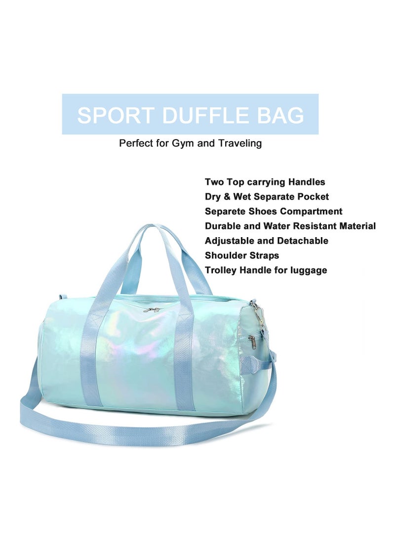 Excefore Gym Bag for Women Sports Travel, Duffle Bag with Wet Pocket Weekender, Overnight Bag with Waterproof Shoe Pouch and Air Hole for Girls Kids Women Travel Foldable Bag - Image 4