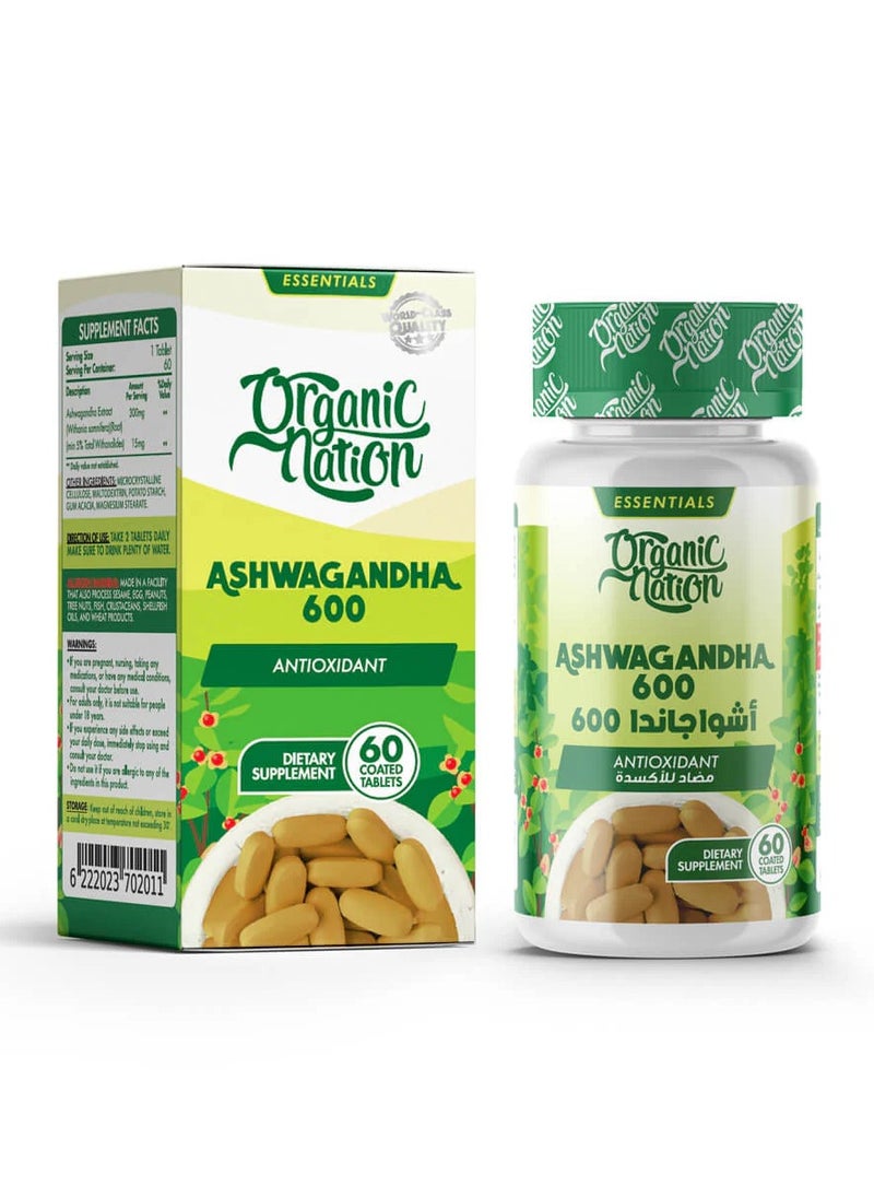 Organic Nation - 60 Tablets Premium Ashwagandha 600 Mg - 100% Pure and Natural - Image 1