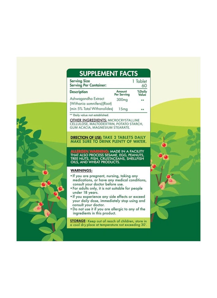 Organic Nation - 60 Tablets Premium Ashwagandha 600 Mg - 100% Pure and Natural - Image 1