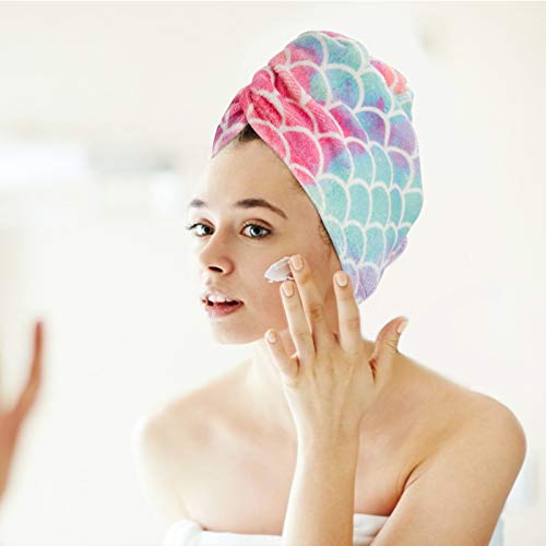 MADHOLLY Fast Drying Microfiber Hair Towel for Kids Women - 3 Packs Soft Super Absorbent Hair Towel Wrap with Button, Anti-Frizz Turban for Thicker Curly Long Hair, Mermaid Pattern Gift for Girls - Image 5