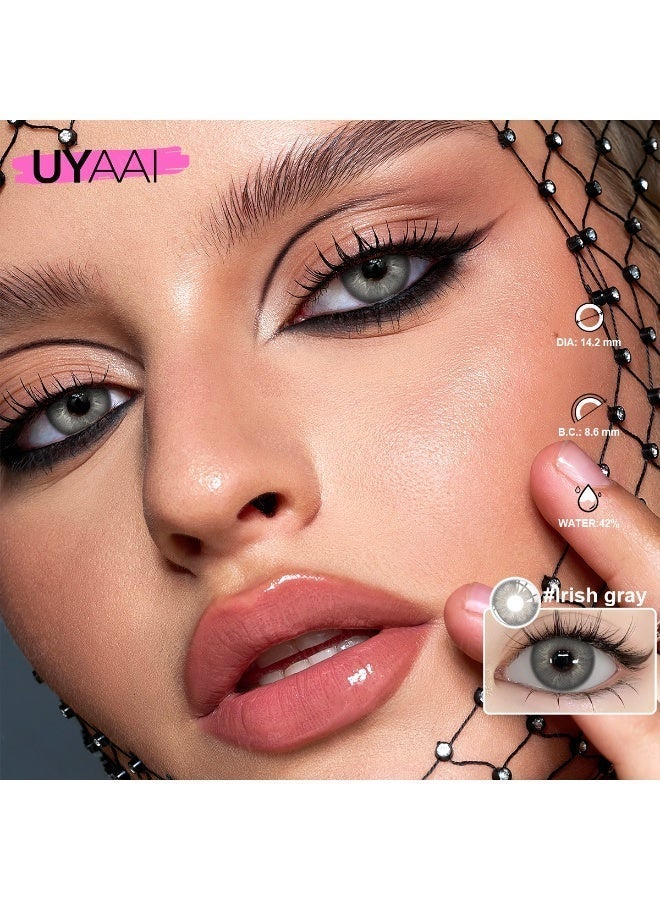 يواي عدسات لاصقة ملونة رمادية طبيعية ماركة UYAAI قابلة للاستخدام لمدة سنة، عدسات تجميلية مناسبة للجنسين، عدسات فاشن قوية المبيعات، نسبة الماء 42% - Image 4