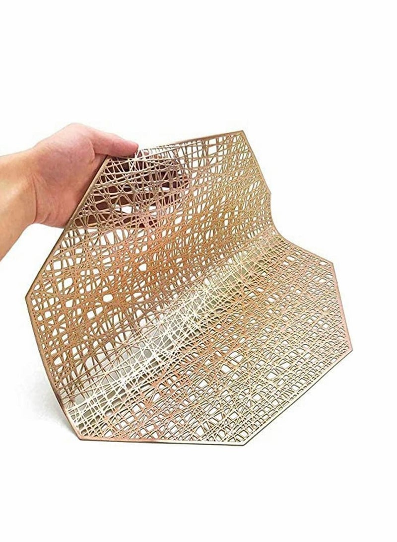 Y&D Table Mat 6 Pieces Set of Octagon Laminated Gold Placemats Vinyl Dining Decorative Non-Slip Heat Insulation Washable Mats Used for Wedding Kitchen Decoration Coffee Cup  - Image 2