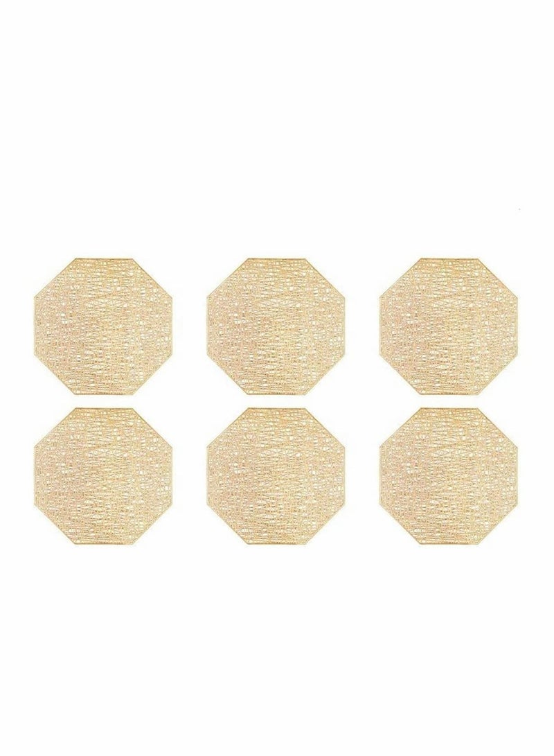 Y&D Table Mat 6 Pieces Set of Octagon Laminated Gold Placemats Vinyl Dining Decorative Non-Slip Heat Insulation Washable Mats Used for Wedding Kitchen Decoration Coffee Cup  - Image 1