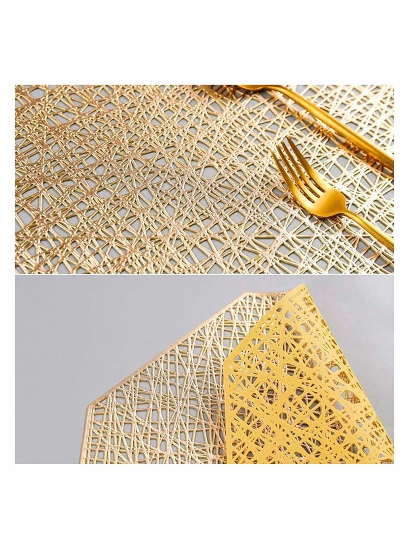 Y&D Table Mat 6 Pieces Set of Octagon Laminated Gold Placemats Vinyl Dining Decorative Non-Slip Heat Insulation Washable Mats Used for Wedding Kitchen Decoration Coffee Cup  - Image 3