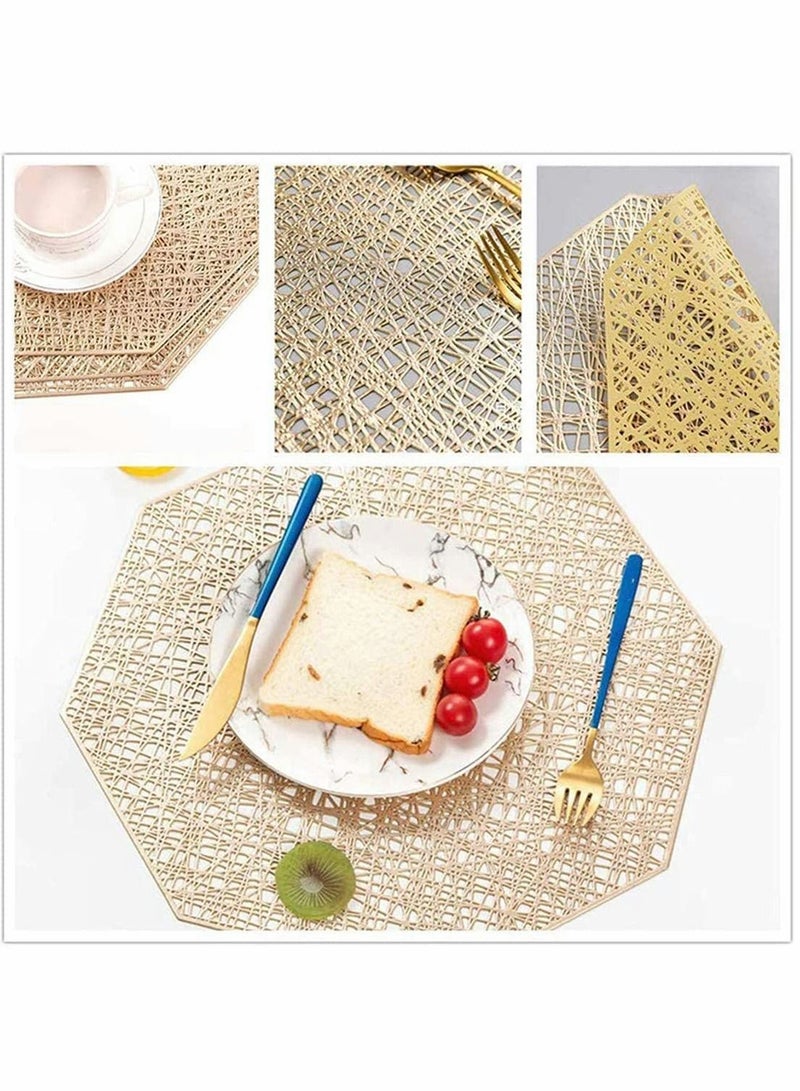Y&D Table Mat 6 Pieces Set of Octagon Laminated Gold Placemats Vinyl Dining Decorative Non-Slip Heat Insulation Washable Mats Used for Wedding Kitchen Decoration Coffee Cup  - Image 4
