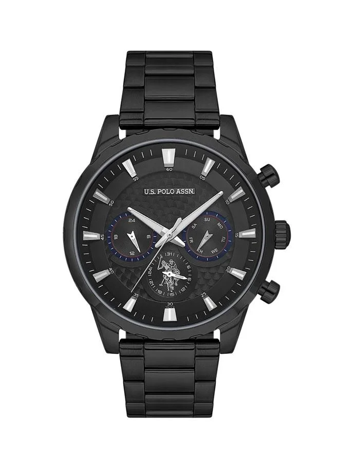 يو اس بولو اسن U.S. Polo Assn. USPA1055B-06 46mm Watch with Striking Black Dial, Chronograph Function & Comfortable Stainless Steel Band - Ideal for Gents