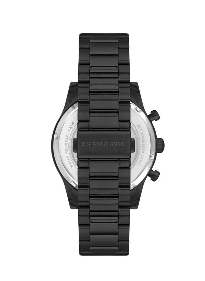 U.S. Polo Assn. U.S. Polo Assn. USPA1055B-06 46mm Watch with Striking Black Dial, Chronograph Function & Comfortable Stainless Steel Band - Ideal for Gents  - Image 3