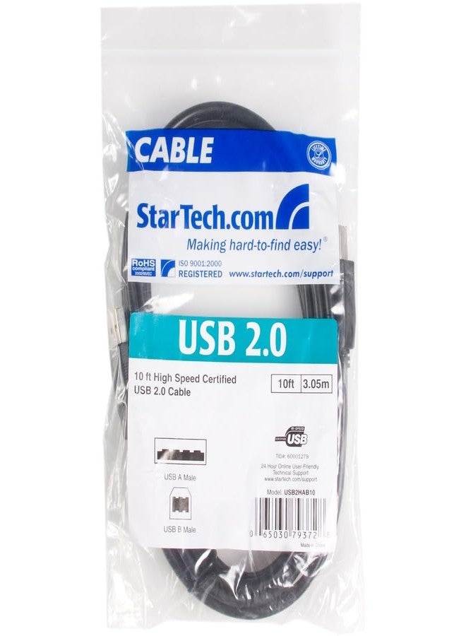 StarTech.com 10 ft USB 2.0 Certified A to B Cable - M/M - 10ft type a to b USB Cable - 10ft a to b USB 2.0 Cable (USB2HAB10),Black - Image 4