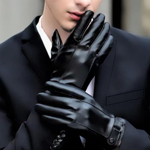 POONWEI Leather Gloves For Men,Winter Warm Touch Screen Motor Gloves,Soft Cashmere Lining-Christmas, Valentine's Day present(Black, X-Large) - Image 2