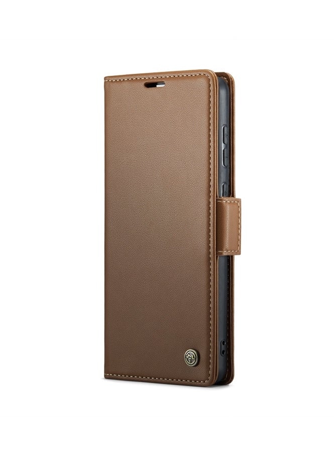 CaseMe Flip Wallet Case For Samsung Galaxy S21 Fe [RFID Blocking] PU Leather Wallet Flip Folio Case with Card Holder Kickstand Shockproof Phone Cover (Brown) - Image 1