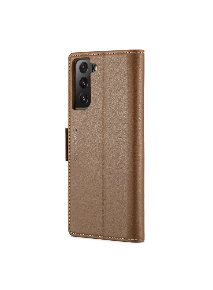 CaseMe Flip Wallet Case For Samsung Galaxy S21 Fe [RFID Blocking] PU Leather Wallet Flip Folio Case with Card Holder Kickstand Shockproof Phone Cover (Brown) - Image 2