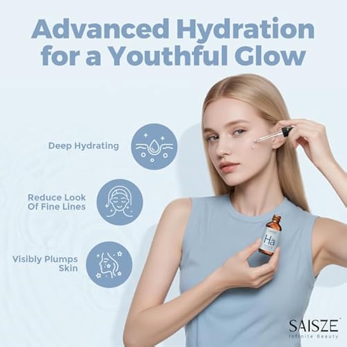SAISZE Hyaluronic Acid Serum For Face, Anti Aging Skin Care Facial Serums, Hydrating, Moisturizing and Plumping, Face Moisturizer For Dry Skin, 60ml - Image 2