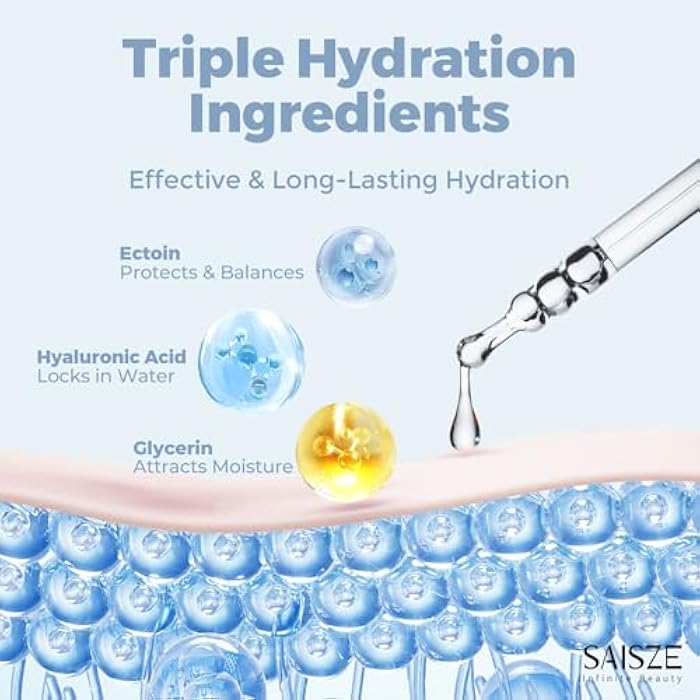 SAISZE Hyaluronic Acid Serum For Face, Anti Aging Skin Care Facial Serums, Hydrating, Moisturizing and Plumping, Face Moisturizer For Dry Skin, 60ml - Image 3