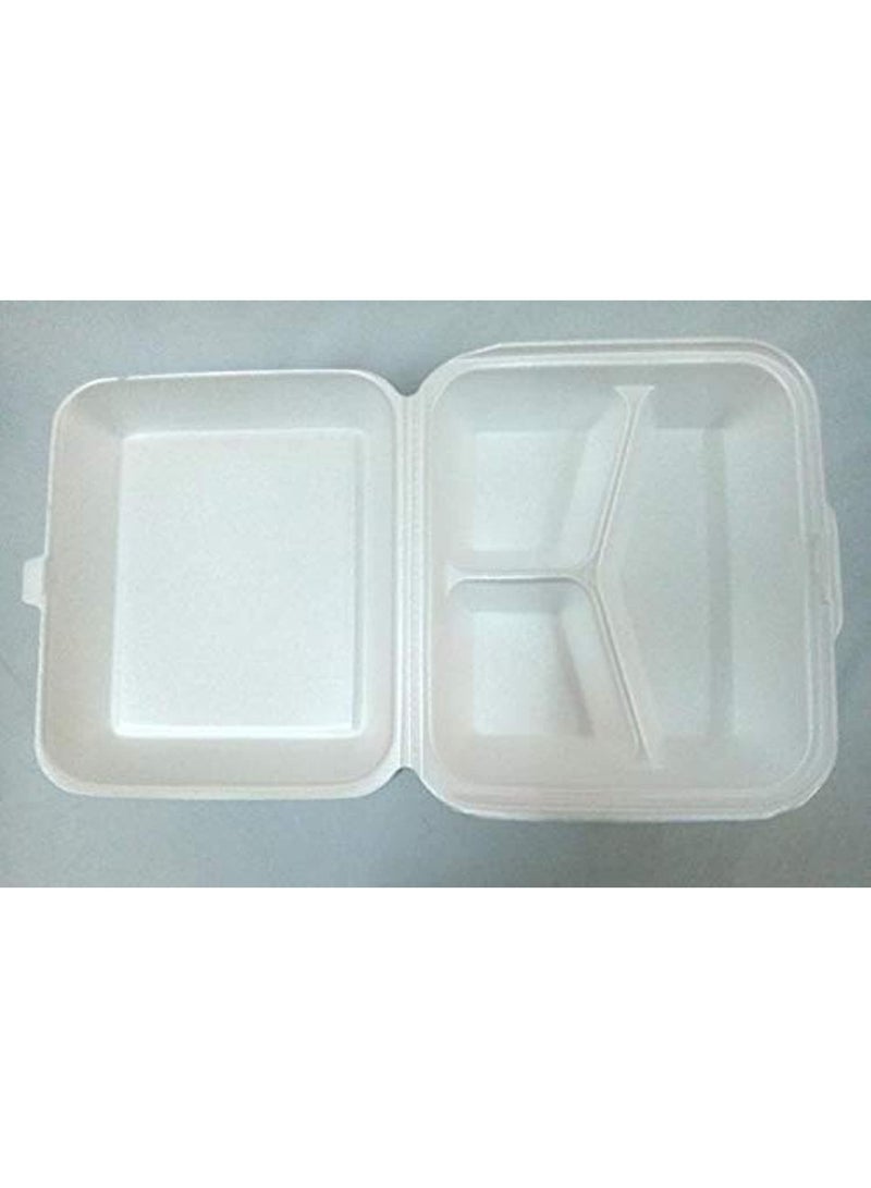 A pack of 100 disposable foam containers with lids, ideal for storing and serving food at home, in restaurants, and at events. - Image 1