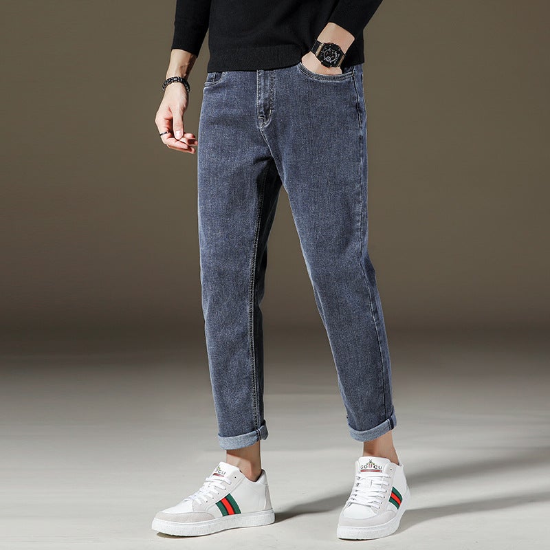 Multi-Color Korean Trendy Brand Nine-Point Jeans Trouser 2021 Spring New Stretch Jeans For Boys - Image 1