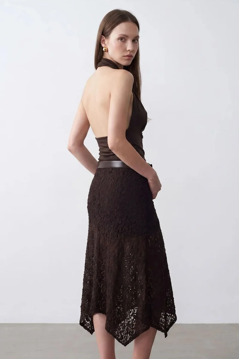 Dilvin Dark Mocha Brown DILVIN Fitted Sleeveless Cowl Neck Blouse for Women | Best Price UAE
