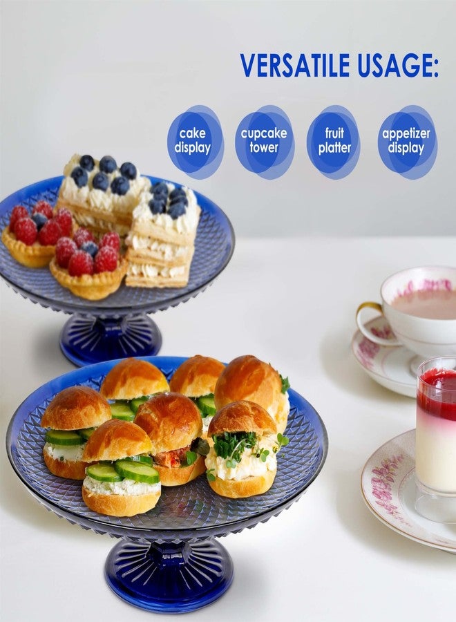Amici Home Diamond Footed Glass Cake Stand | Round Vintage Style Cake Plate | Serving Platter for Cupcakes, Cookies | Dessert Display Stand for Parties, Weddings, and Gift | 10” D x 3.7” H (Cobalt) - Image 3
