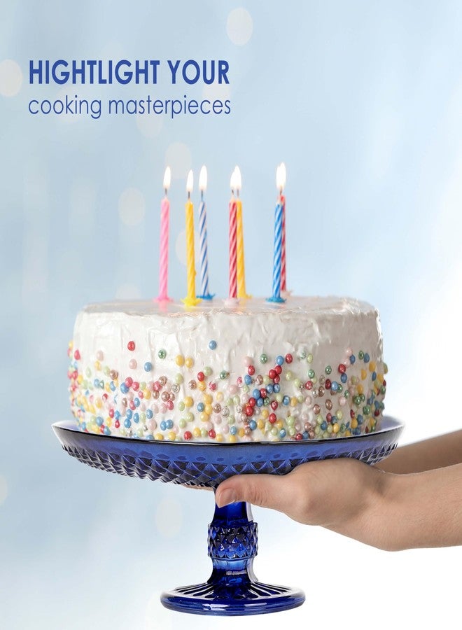 Amici Home Diamond Footed Glass Cake Stand | Round Vintage Style Cake Plate | Serving Platter for Cupcakes, Cookies | Dessert Display Stand for Parties, Weddings, and Gift | 10” D x 3.7” H (Cobalt) - Image 5