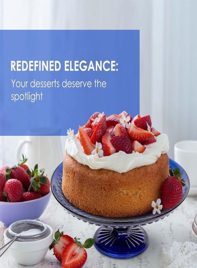 Amici Home Diamond Footed Glass Cake Stand | Round Vintage Style Cake Plate | Serving Platter for Cupcakes, Cookies | Dessert Display Stand for Parties, Weddings, and Gift | 10” D x 3.7” H (Cobalt) - Image 2