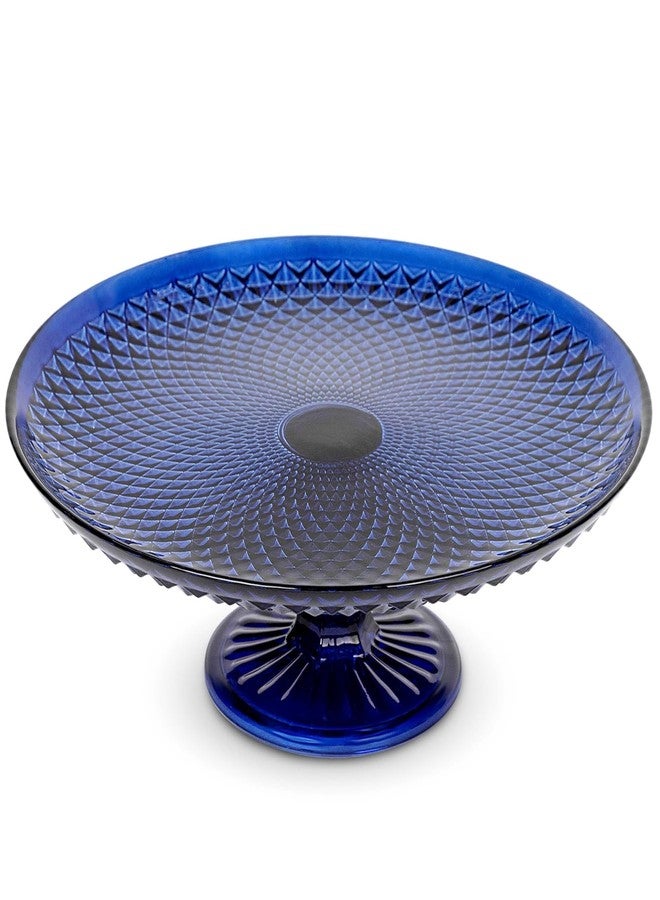Amici Home Diamond Footed Glass Cake Stand | Round Vintage Style Cake Plate | Serving Platter for Cupcakes, Cookies | Dessert Display Stand for Parties, Weddings, and Gift | 10” D x 3.7” H (Cobalt) - Image 1