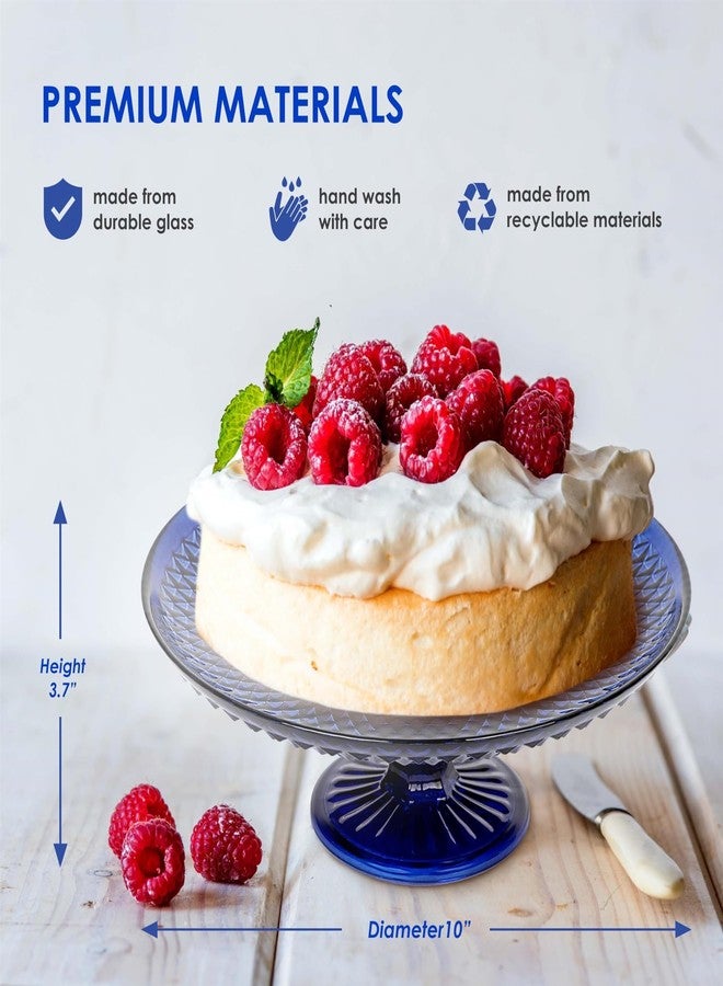 Amici Home Diamond Footed Glass Cake Stand | Round Vintage Style Cake Plate | Serving Platter for Cupcakes, Cookies | Dessert Display Stand for Parties, Weddings, and Gift | 10” D x 3.7” H (Cobalt) - Image 4