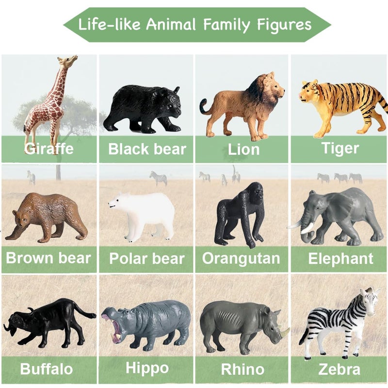 RUSON 12 Safari Animals Figures Toys with 12 Flash Cards  Realistic Mini Jungle Animal Figurines Cake Topper Party Supplies Montessori Animal Matching Game for Toddler Kids - Image 2