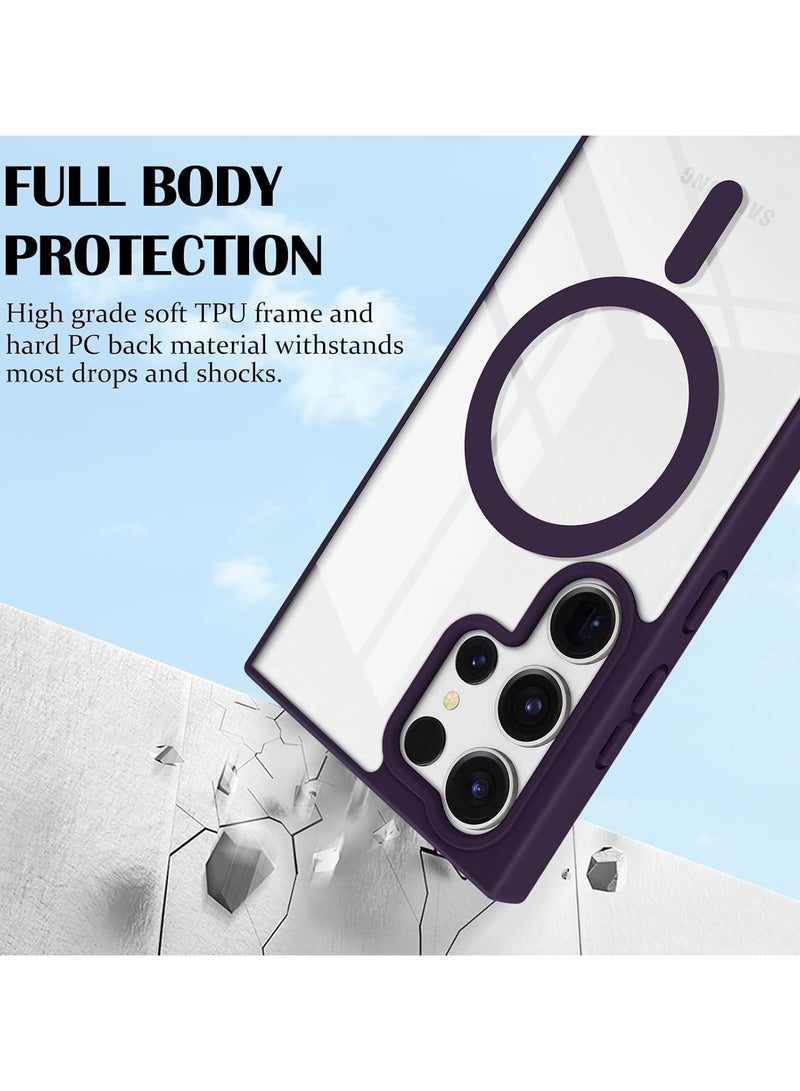 أكاليكس جراب مغناطيسي لهاتف Samsung S24 Ultra، متوافق مع MagSafe، غطاء فاخر مطلي، جراب هاتف شفاف ناعم من مادة TPU مقاوم للصدمات، متوافق مع Samsung S24 Ultra (أرجواني غامق) - Image 2