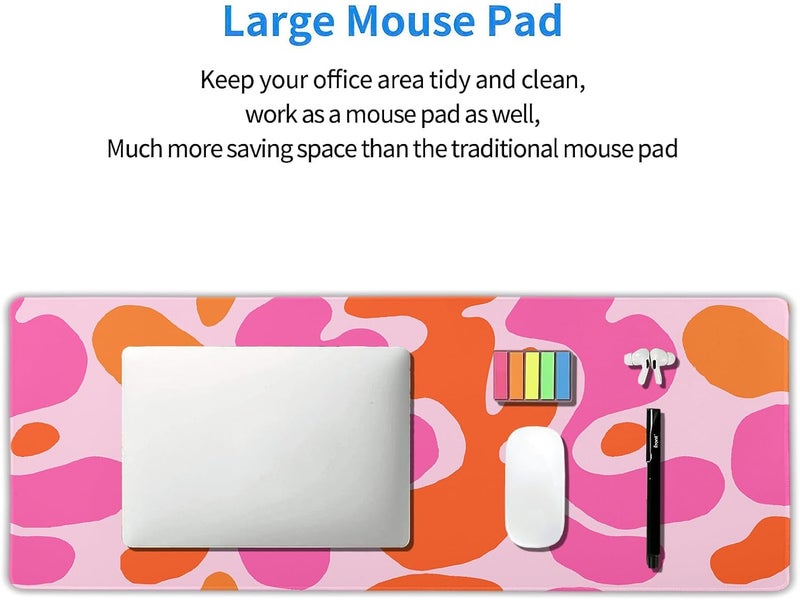aportt Pink Orange Cute Gaming Mouse Pad XL Kawani Preppy Abstract Modern Geographic Extended Large Desk Mat Mousepad Non-Slip Rubber Base Stitched Edge Long Desk Pad for Desktop Office PC,31.5×11.8 Inch - Image 5