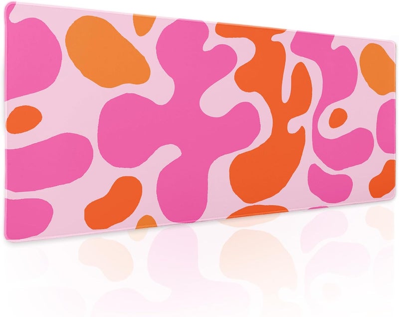 aportt Pink Orange Cute Gaming Mouse Pad XL Kawani Preppy Abstract Modern Geographic Extended Large Desk Mat Mousepad Non-Slip Rubber Base Stitched Edge Long Desk Pad for Desktop Office PC,31.5×11.8 Inch - Image 1