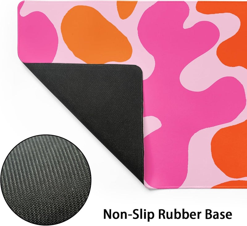 aportt Pink Orange Cute Gaming Mouse Pad XL Kawani Preppy Abstract Modern Geographic Extended Large Desk Mat Mousepad Non-Slip Rubber Base Stitched Edge Long Desk Pad for Desktop Office PC,31.5×11.8 Inch - Image 3