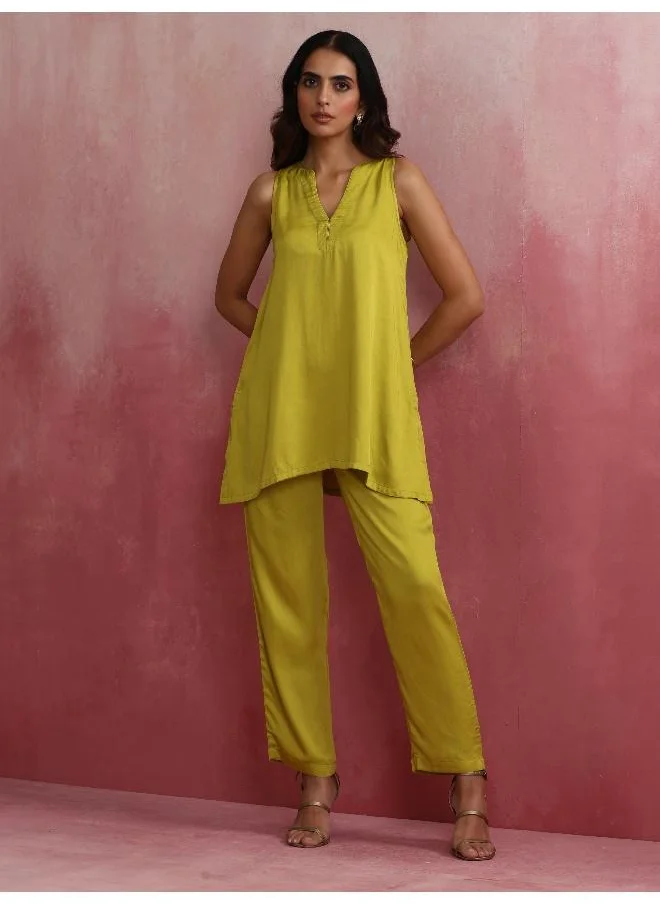 ترو برونز trueBrowns Lime Green Short Kurta Co-ord set