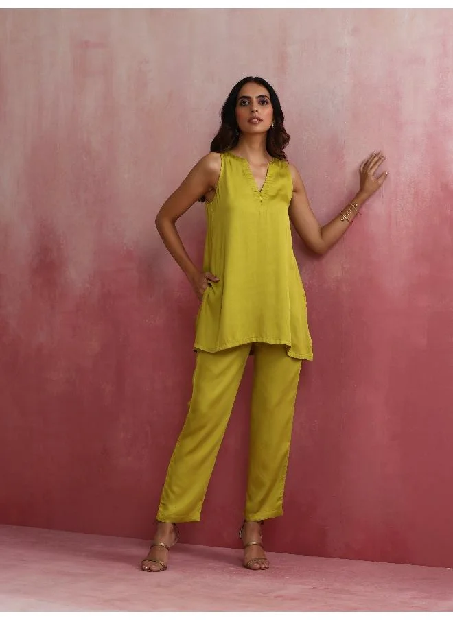 ترو برونز trueBrowns Lime Green Short Kurta Co-ord set