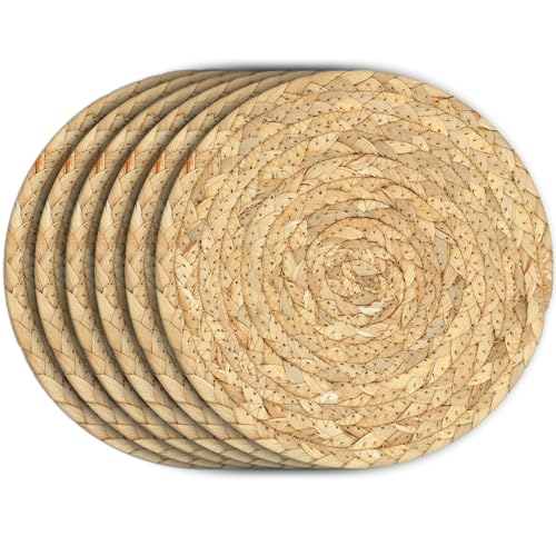 Cazzon Boho Trivets for Hot Dishes, Pots and Pans, Farmhouse Water Hyacinth Hot Pads 8 Inch, Straw Pot Holders for Kitchen, Rustic Braided Heat Resistant Mat, Jute Coasters Set Wicker Decor (Natural 6 Pcs) - Image 1