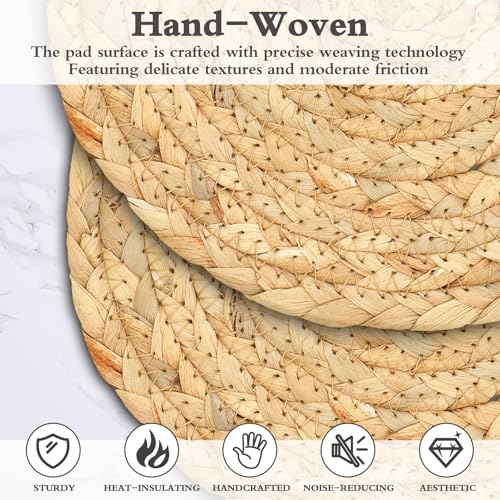 Cazzon Boho Trivets for Hot Dishes, Pots and Pans, Farmhouse Water Hyacinth Hot Pads 8 Inch, Straw Pot Holders for Kitchen, Rustic Braided Heat Resistant Mat, Jute Coasters Set Wicker Decor (Natural 6 Pcs) - Image 3