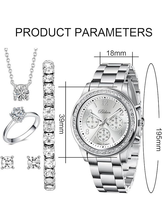 Ocean Shining Ladies Watches Gifts Set with Diamond Decorated Bracelet Necklace Ring Earrings Luxury Fashion Quartz Wrist Womens Watch 5Pcs Set  - Image 3