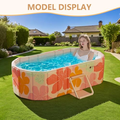 Gets 59" XXL Oval Ice Bath Tub For Athletes,Portable Bathtub for Adults Foldable Soaking Standing Hot Bath Tub for Shower Stall,Separate Family Bathroom SPA (Pink,59"×22"×19") - Image 4