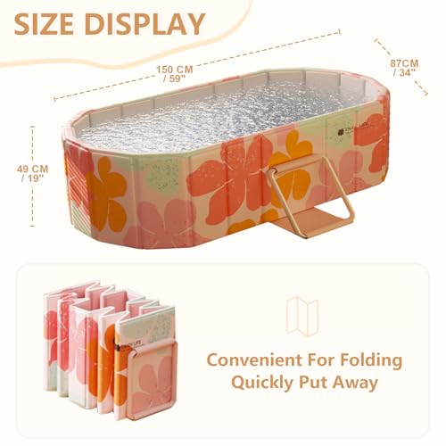Gets 59" XXL Oval Ice Bath Tub For Athletes,Portable Bathtub for Adults Foldable Soaking Standing Hot Bath Tub for Shower Stall,Separate Family Bathroom SPA (Pink,59"×22"×19") - Image 3