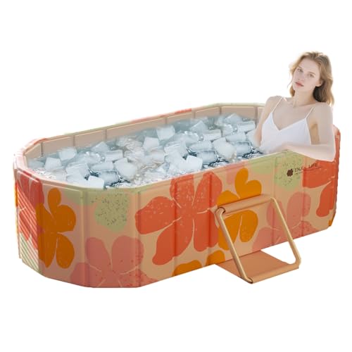 Gets 59" XXL Oval Ice Bath Tub For Athletes,Portable Bathtub for Adults Foldable Soaking Standing Hot Bath Tub for Shower Stall,Separate Family Bathroom SPA (Pink,59"×22"×19") - Image 2